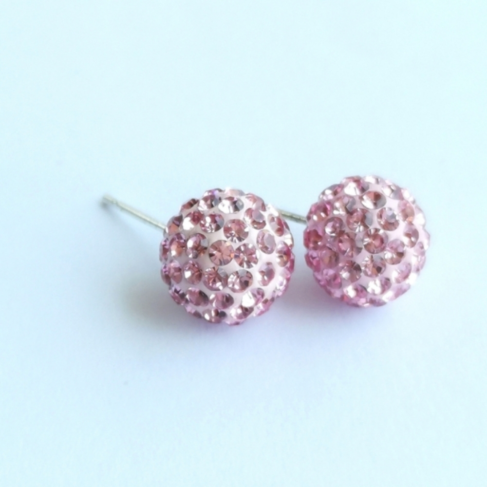 11mm Pink crystal ball Sterling Silver Post Earrings 🆕